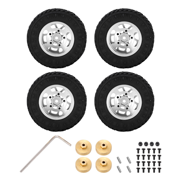 4 st gummiblandade 55 mm däck i mässing motvikt kombinerare aluminiumlegering fälg för Axial SCX24 1/24 RC bil uppgraderingsdelar silver