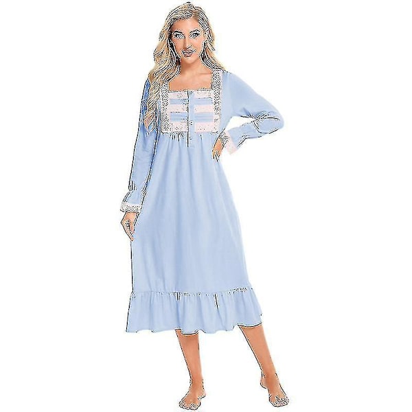 Vintage Victorian Bomullsnattskjorte Sovedress for Kvinner - Lyseblå