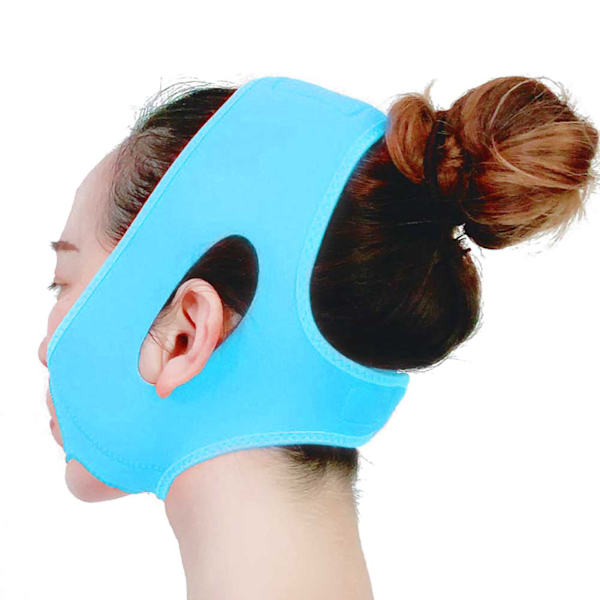 Ansiktsbantningsbandage Andningsbart VLine Lift Up-bälte DoubleChin Reducer-bälte (blå medelstorlek)