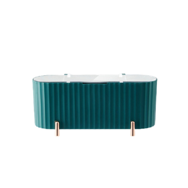 Grøn Makeup Organizer til Badeværelset med Transparent Låg til Vatrondeller og Vatpinde