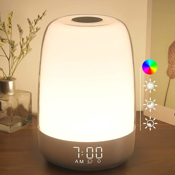 Solopgangsimuleringsvækkeur med dæmpbart varmt hvidt natlys RGB stemningsbordlampe til børneværelset