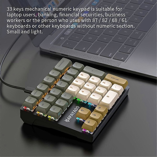 33 Tasters Kablet Mekanisk Numerisk Tastatur med Flerfargede Lys Passer Bærbar PC Numerisk Tastatur, , Blå Bryter