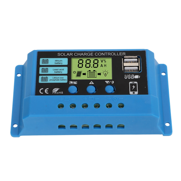 Solladdningsregulator 12V 24V Batteri Solpanel Laddningsregulator för Hem Husbil 30A