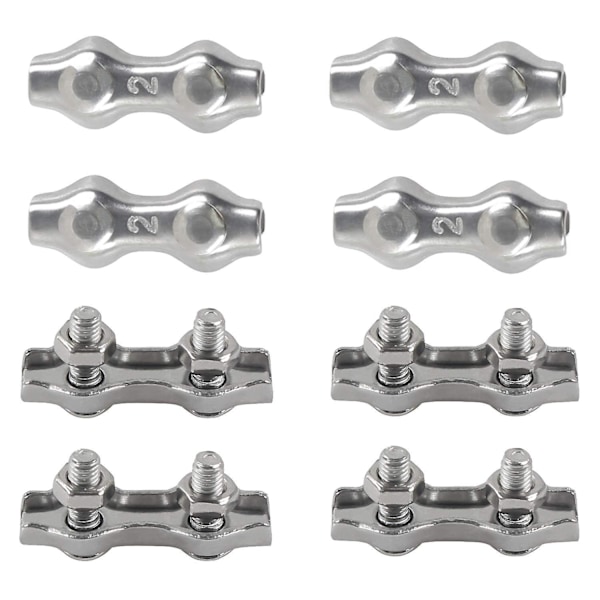 Duplex Kabelbinderklemmer 304 Rustfrit Stål Wire Rope Klemmer til Tøjliner Solsejl Terrasse 8 stk