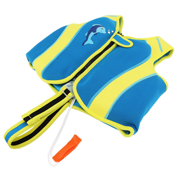 Børns svømmevest blå krog og løkke finne design regulerbare stropper neopren blød børnesvømmejakke til rafting surfing S