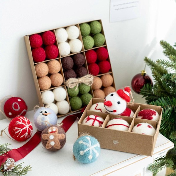 6/36 st Jul Filtboll Snöflinga Snögubbe Enfärgad Splittersäker Återanvändbar Julgran Hängande Boll Ornament Hänge C