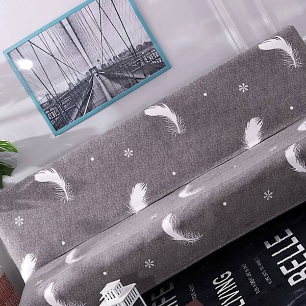 Armrestless Sofa Stretch Cover Folding Sofa Bed Protector Cover Printed Soft Sofa Slipcovers for Home Snowflake Grey Feather