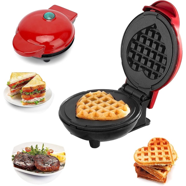 Mini rund vaffelmaskin med non-stick belegg for individuelt bruk