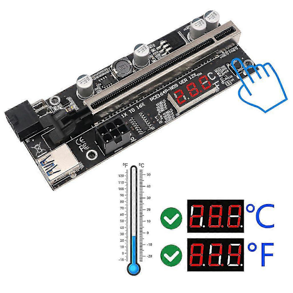 Mining Videokort Riser Drivet Adapter Usb 3.0 Kabel 6-pin Temperaturdisplay