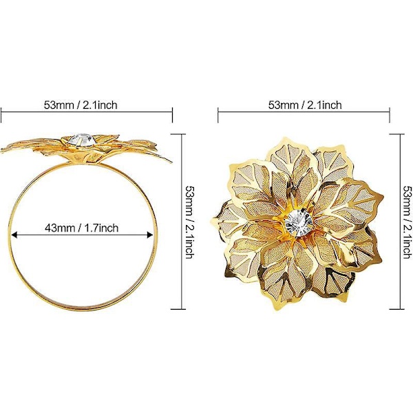 12-pakke Hule Blomst Alloy Serviettringer: Blomster Rhinestone Pynt