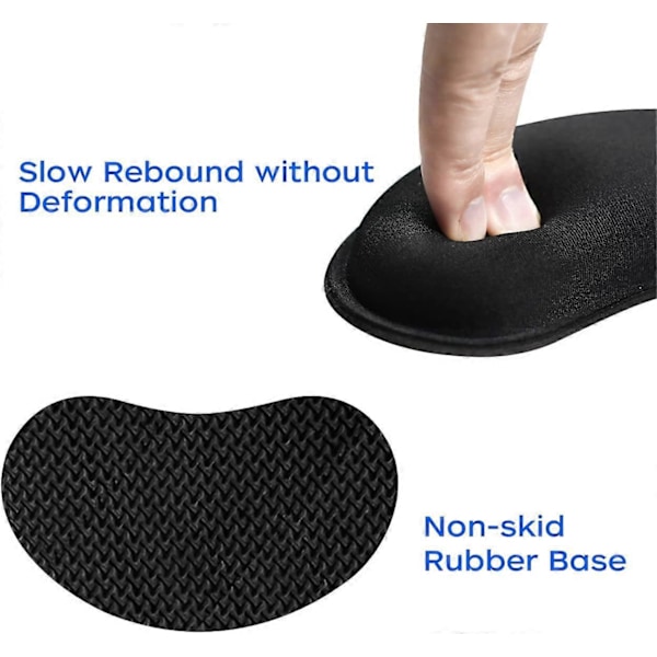 2-pack Mus handledsstöd, Memory Foam Mus Handledsstöd Pad Stödkudde med Halkfri Gummibas, Ergonomisk Smärtlindring Mus Handstöd för Gaming