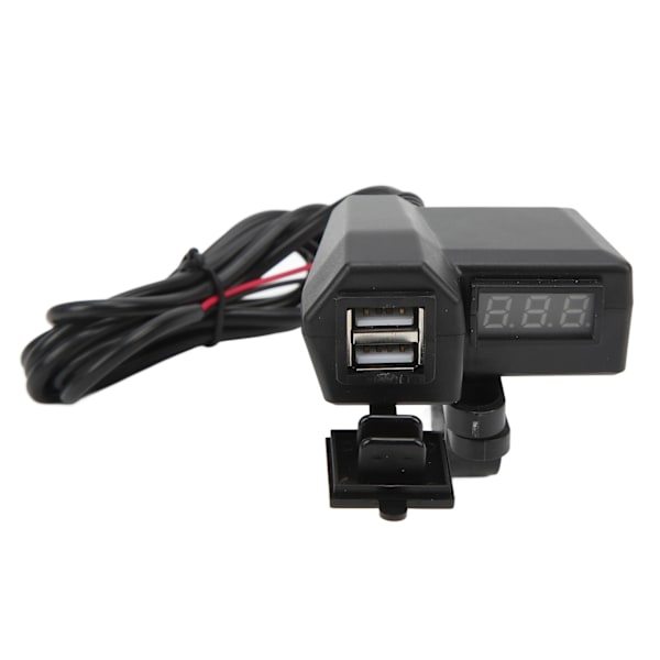 Dobbel USB-billader for bil med voltmeter, rød LED, 10-24V inngang, 5V 3.1A utgang for motorsykler, ATV-er, UTV-er, telefoner, nettbrett og GPS