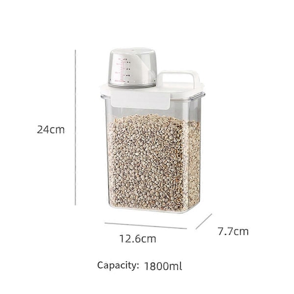 Forseglet kornopbevaringsboks til husholdningen, transparent risspand, 1800 ml