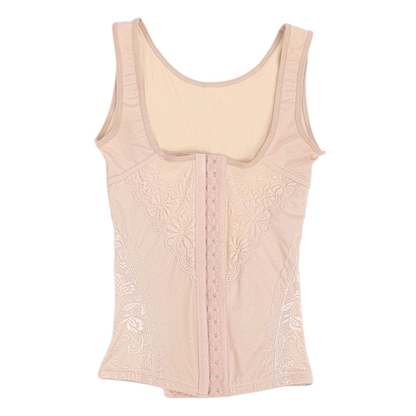 Kvinde Korset Body Shaper Høj Elastisk Talje Slankning Body Shaping Front Lukning Tank Top (Khaki)XXXL