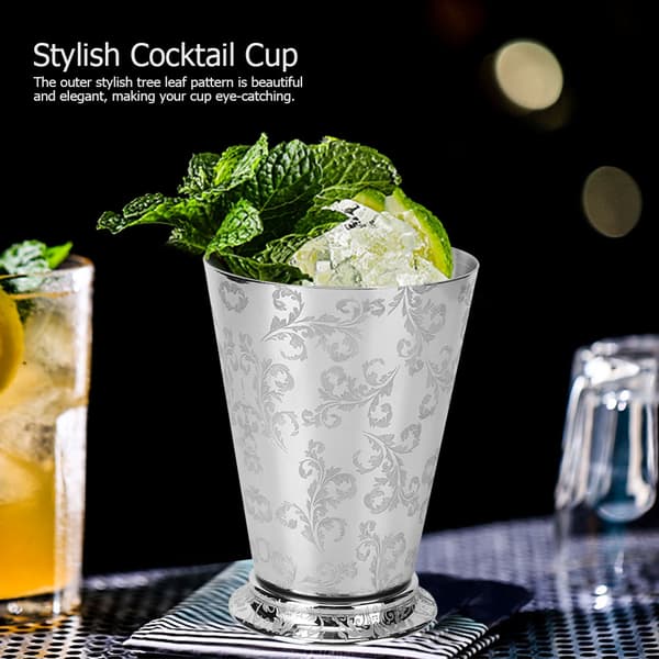 400 ml stilfuld cocktailkop i rustfrit stål med træbladmønster til hjemmefester og bartilbehør
