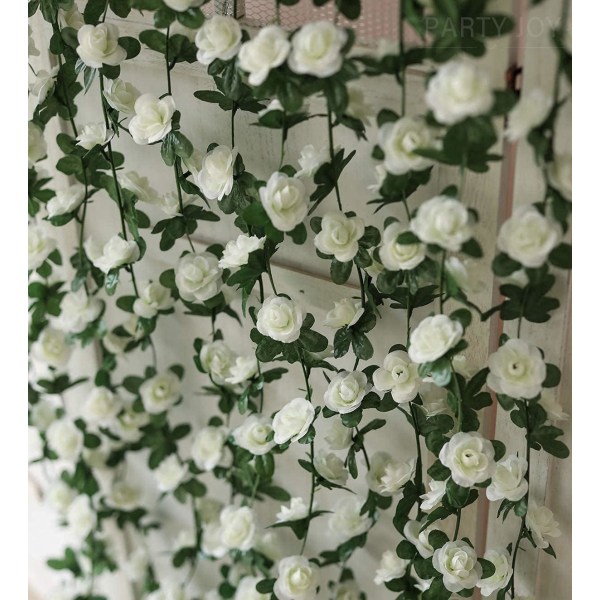 5-pack (vit) konstgjorda rosenkransar som hänger för trädgårdsdekoration, bröllopsbåge, dekoration