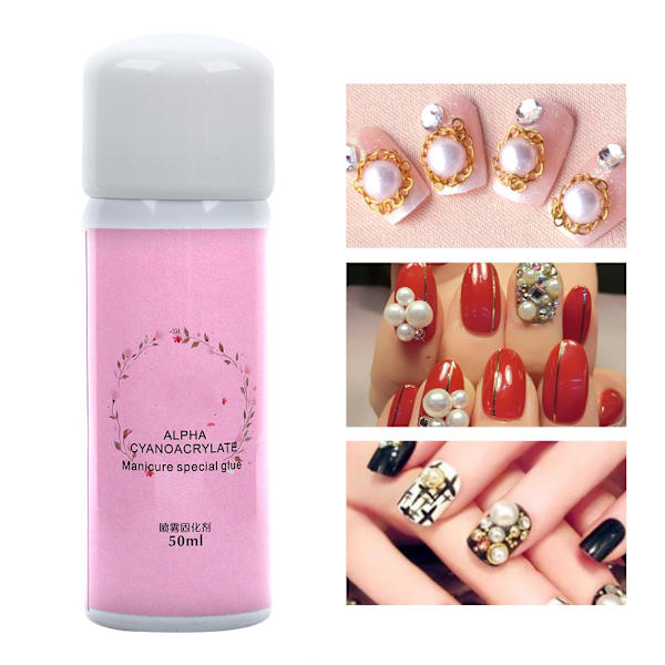 50 ml nagelkonstlimspray härdningsmedel för nagelsmycken strass faux pärla nagellim härdning