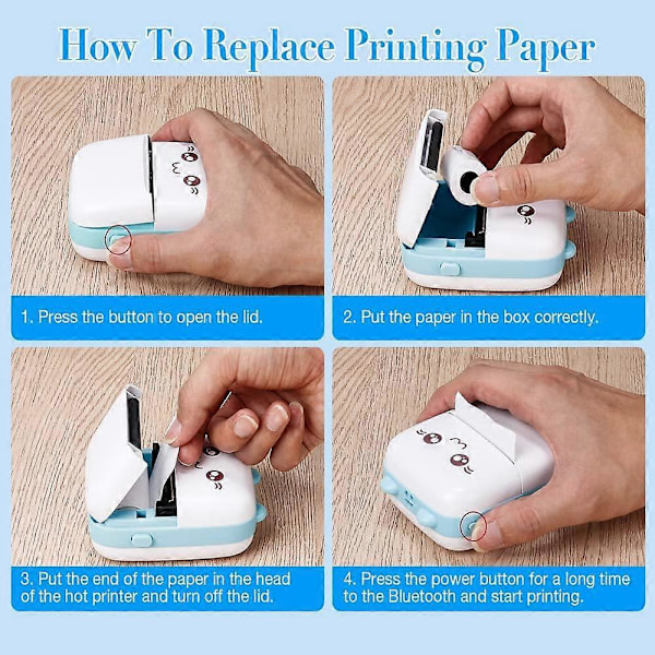Mini Termisk Printer, Lomme Bluetooth Printer Mobil Termisk Etiketprinter med 5 Ruller Termisk Papir & 6 Farvede Penne, Bærbar Fotoprinter til And