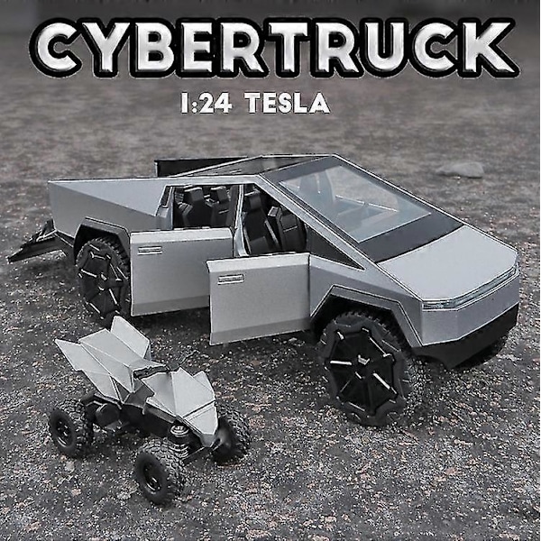 Tesla Cybertruck Leluauto Malli Diecast Ajoneuvot 1:24 Mittakaava - Joululahjat Lapsille Hopea Ilman Laatikkoa
