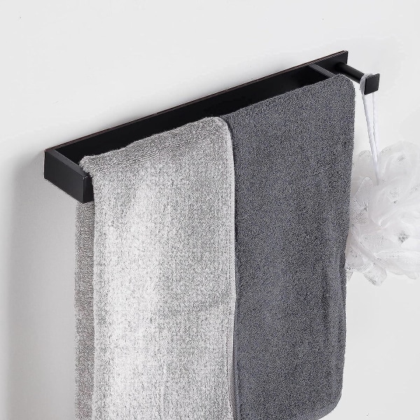 Ruostumattomasta teräksestä valmistettu musta itseliimautuva pyyheteline, jossa vaatekoukku - 40 cm