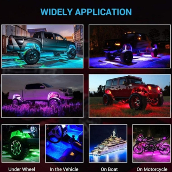 6 stk Atmosfærisk Chassislys Bil Eksteriør Dekorasjon Neonlampe RGB LED for Jeep ATV SUV