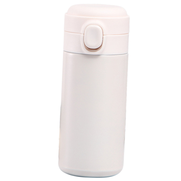 Isolerad flaska med popup-lock, 420 ml, mini, söt, dubbelväggig, vakuum, bärbar, rostfritt stål, isolerad vattenkopp för daglig användning, present, kontor, vit