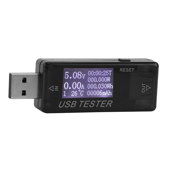 Testare Digital USB Spänningsströmmätare Voltmeter 8-i-1-detektor 0‑5A 0‑150W 4‑30Vsvart