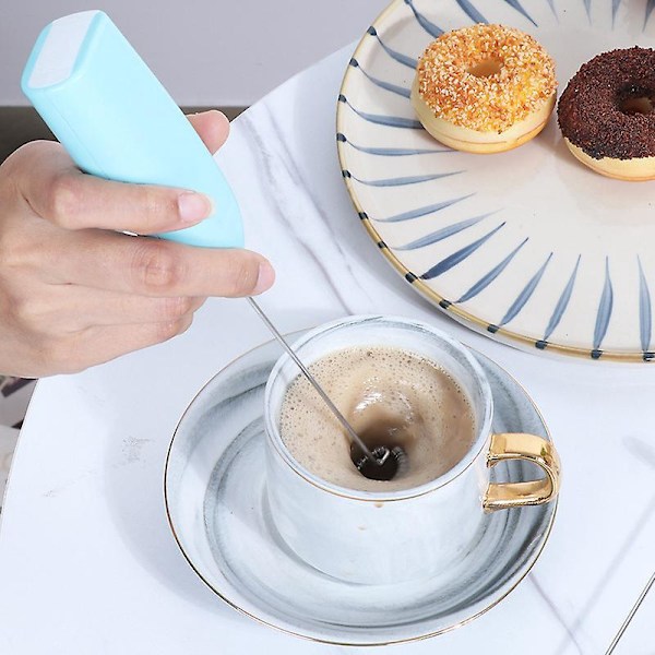 1 stk. Kafferører, moteriktig kaffemikser melkekaffe-skummer eggvisp elektrisk blender (blå)