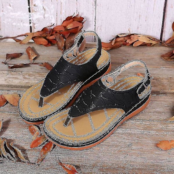 Ortopediske Sandaler for Kvinner, Svarte, Flat Kile, Størrelse UK5 (EU38)