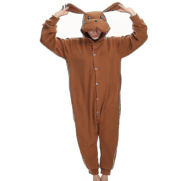 Ruskea fleece-teddykoira onesie-pyjama miehille - Halloween-eläinasu M