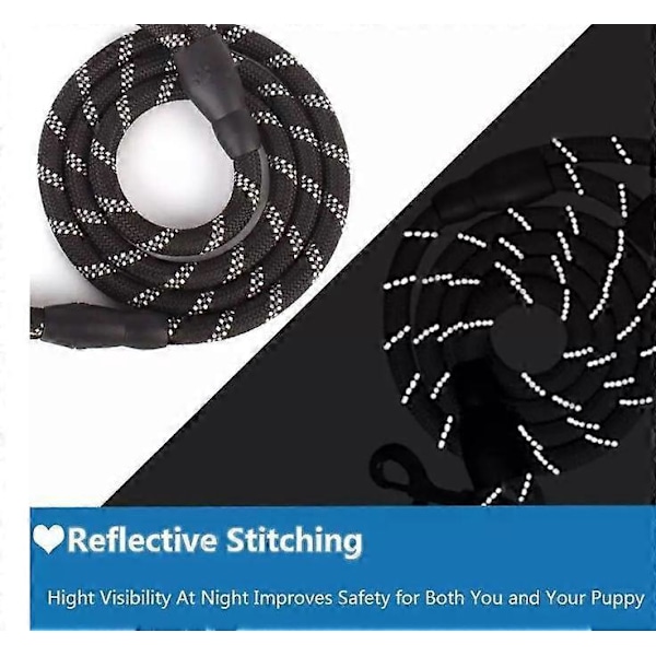 Komfortabelt polstret håndtak og svært reflekterende tråder for små, mellomstore og store hunder (1,2 m - 1,27 cm, svart)