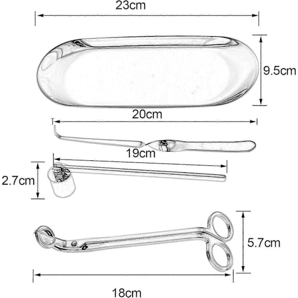 Ljus sax, ljusveke trimmer, ljusbricka och ljusveke krok ljus tillbehör set (Silver - 4 delar)