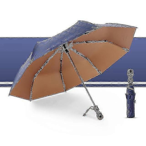Retro Kranie Paraply Anti-UV Solbeskyttelse Automatisk Foldbar Bumbershoot Blå