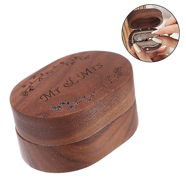 Mr och Mrs Ringbox, Vigselringbox med Magnet, Handgjord Träringbox för Bröllopsdagen