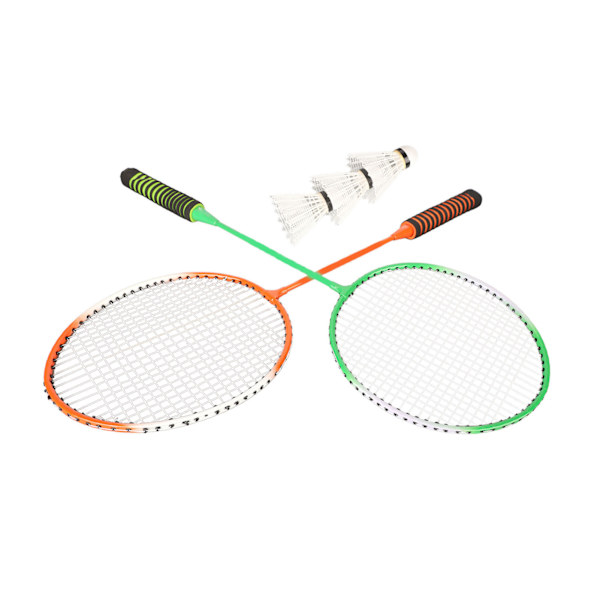 Badmintonracketset med hög elastisk svamp, bekvämt grepp, badmintonracket i stål och 3 fjäderbollar