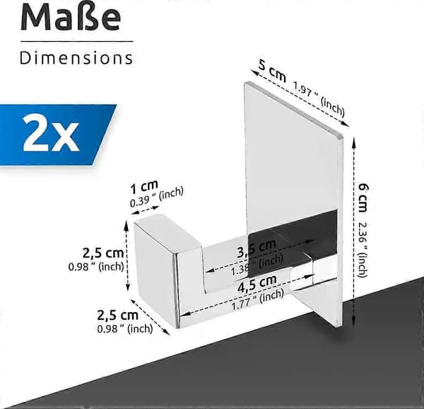 ECENCE 2x håndklekroker uten boring selvklebende krom håndkleholder