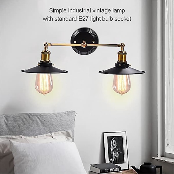 Vägglampa, vägglampa, badrum, vintagelampa, industriell retrostil ljus, E27 sockel, svart yttre skal (glödlampa ingår ej)
