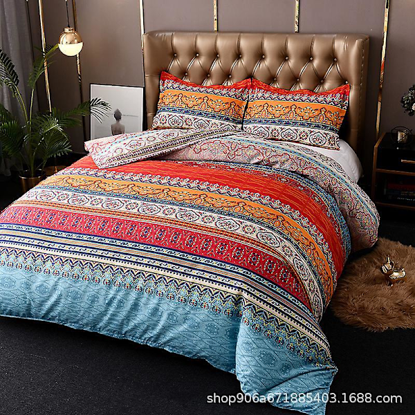 Bohemsk Vattert Sengeteppe Dobbel 3 Deler Lappeteppe Sengeteppe Reversibel Myk Mikrofiber Sengetøy 220*240cm