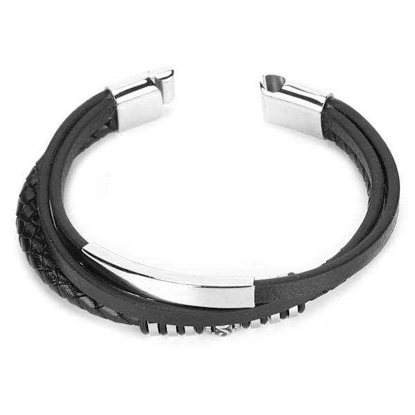 Herr PU-läder svart rostfritt stål handledsband manschett armband armband magnetlås