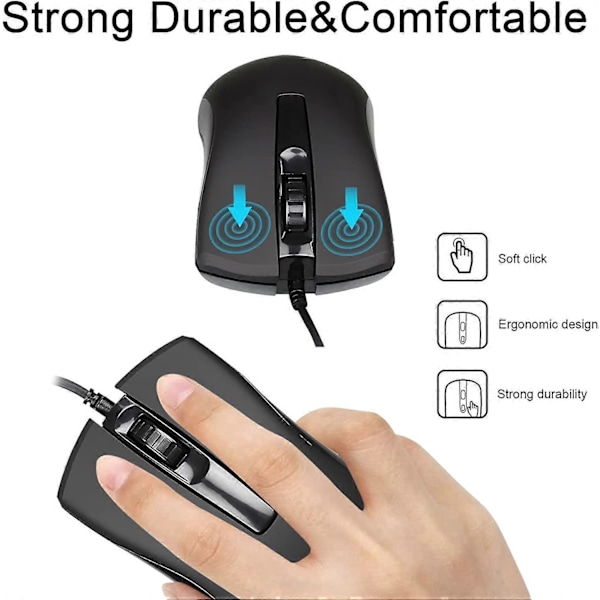 USB Kablet Mus, Gaming Mus, Ambidextrous, 2400 DPI Kompatibel med PC/Mac/Laptop/Laptop/Desktop 1.5M Kabel (Sort)