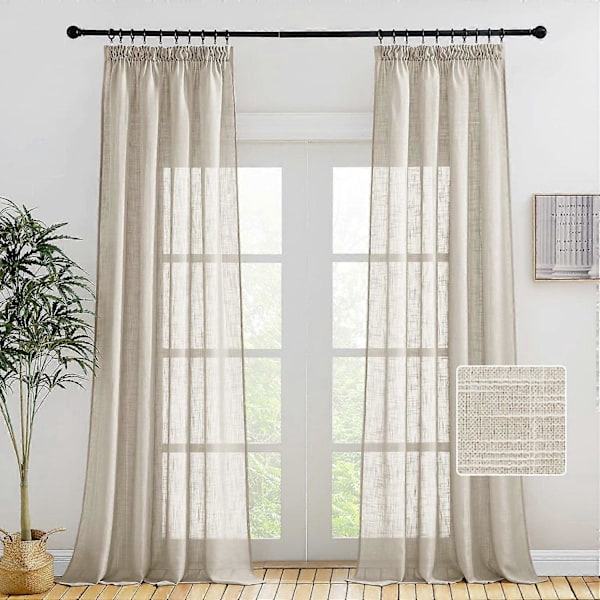 Skira gardiner för vardagsrum - Halvskira gardiner och draperier med rynkband, mjuk textur