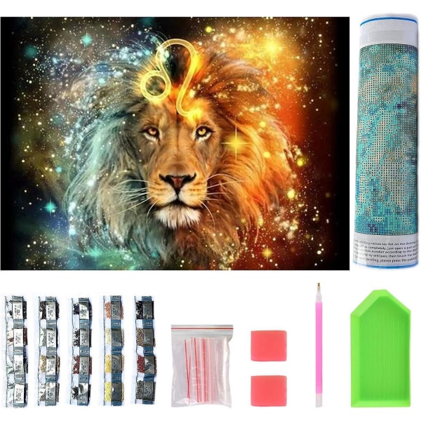 Lion Diamond Painting Kit - DIY kunst og håndværk til voksne og børn - 40 x 30 cm diamantbroderi med rhinsten