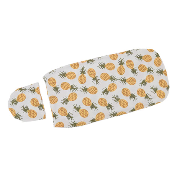 Mjuk elastisk anti-skräck baby swaddle filt hatt set nyfödd wrap baby hatt set för 0 till 3 månader baby liten ananas
