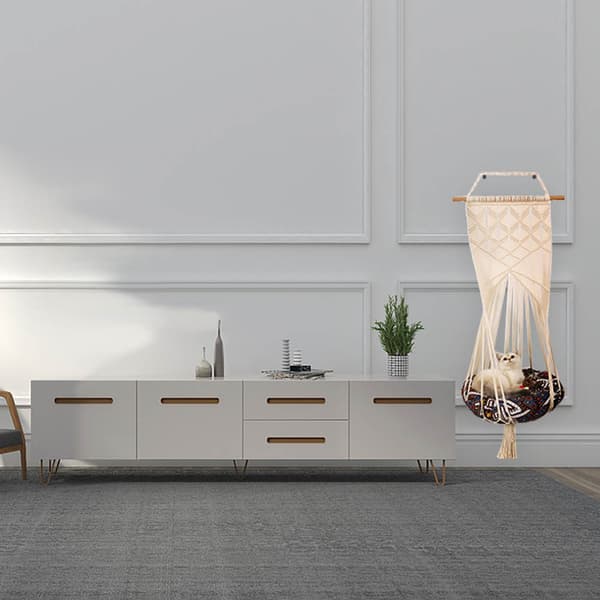 Macrame-hängmatta för katter, vävd kattbädd, väggdekoration