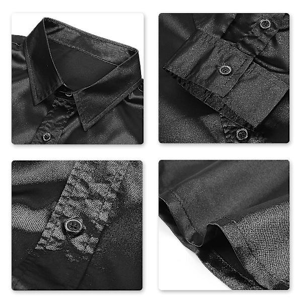 Blank Svart Herre Casual Slim-Fit Langærmet Formell Skjorte 3XL