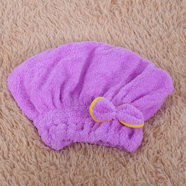 Dejlig Blød Mikrofiber Hårhåndklæde Hurtigtørrende Hår Sløjfe Wrap Hat Tørreværktøj Hætte (lilla)
