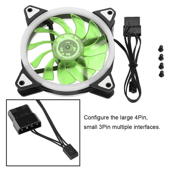 FAN-RS18 12V DC 120mm LED kabinetblæser med dobbelt blænde, multi-interface køleblæser (grøn)