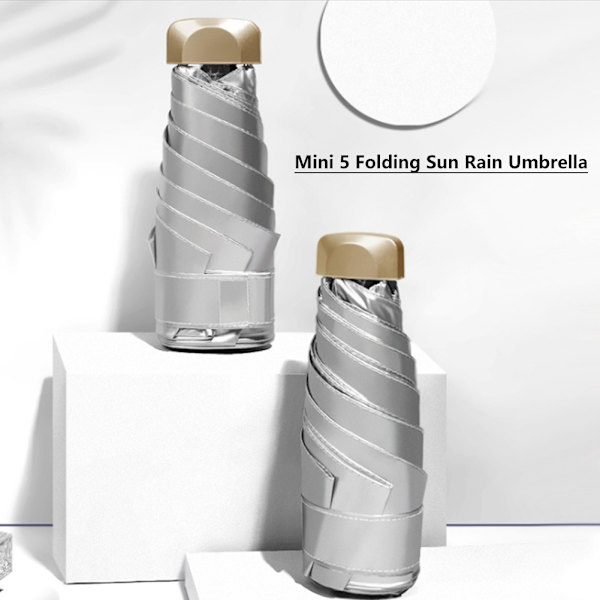 Mini Bærbar Anti UV Sol Regn Beskyttelse Paraply Dame Dame 5 Folde Parasoller