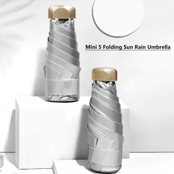 Mini Bärbar Anti UV Sol Regnskydd Paraply Dam Dam 5 hopfällbara parasoller