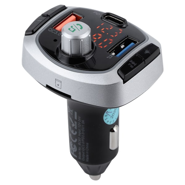 Bluetooth 5.0 FM-sändare MP3-spelare Handsfree-samtal Färgglatt ljus Dubbel display PD3.0 QC3.0